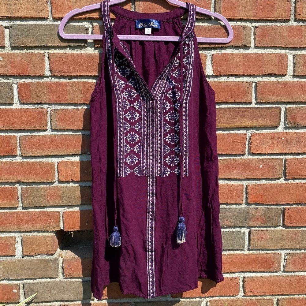 Blue Rain Burgundy Split-Neck Embroidered Tank